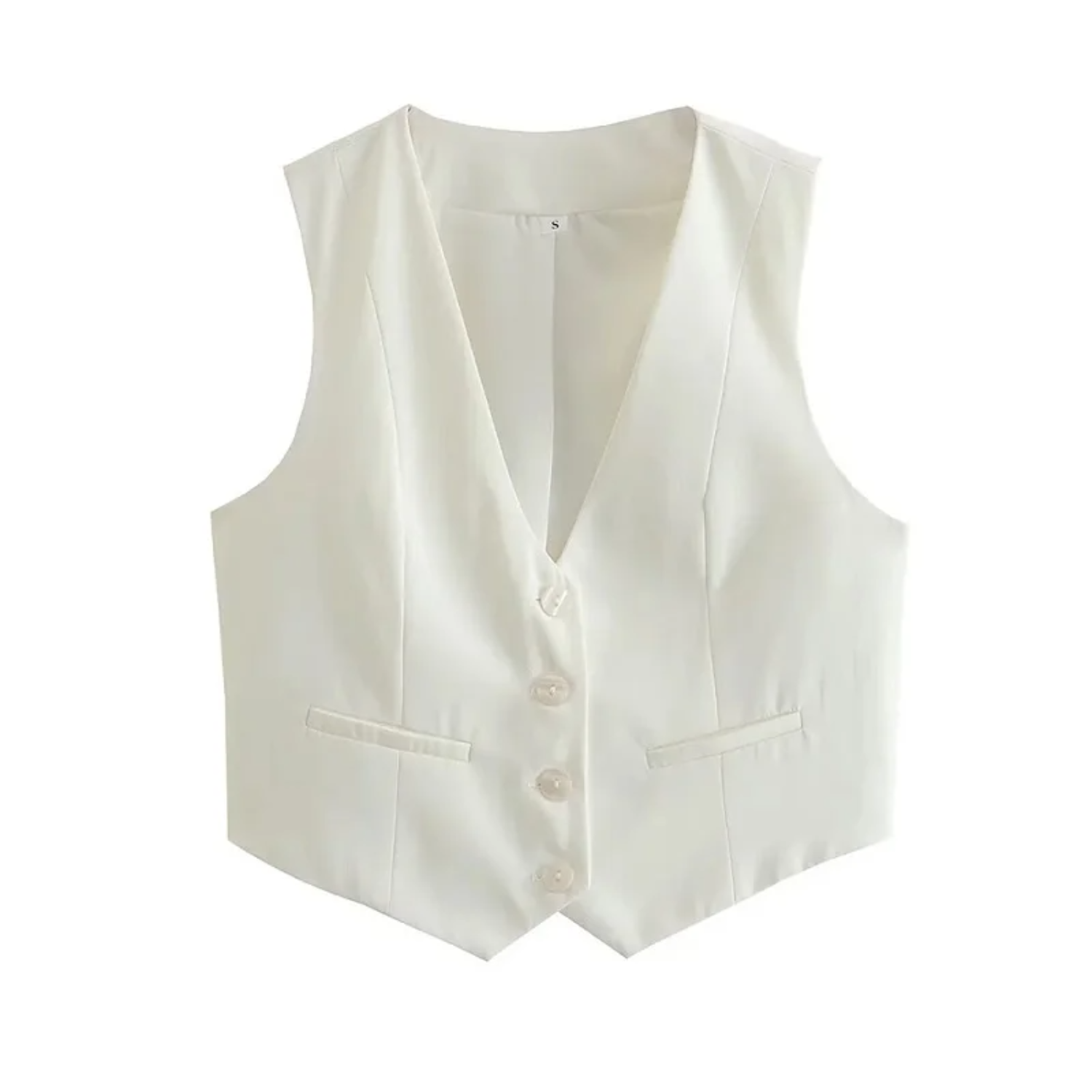 Natalia | Elegancki Krótki Bezrękawnik z Dekoltem V i Guzikami - XS - Woman tops