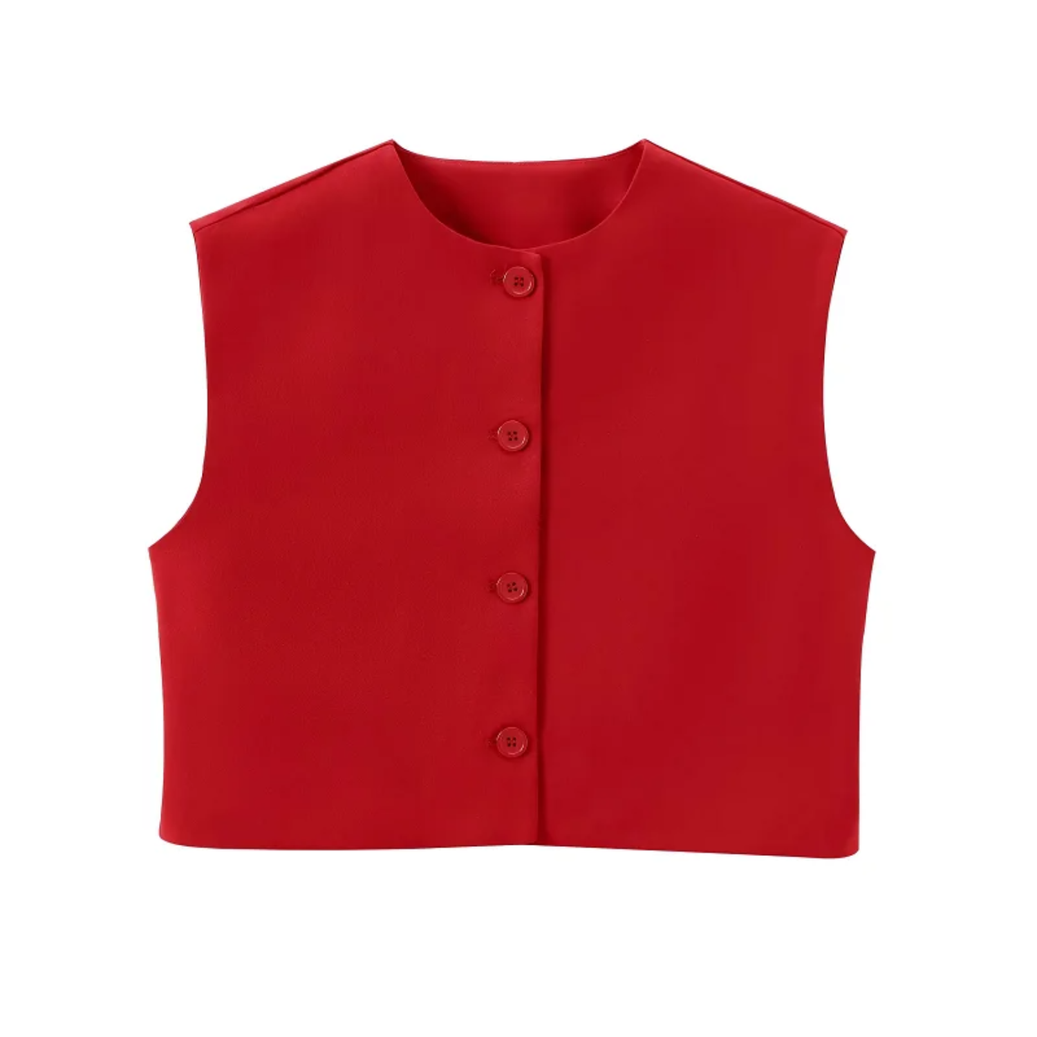Anna | Krótki Top Bez Rękawów z Okrągłym Dekoltem i Guzikami - XS - Woman tops